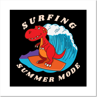 Chibi T-Rex Surfing Summer Mode Posters and Art